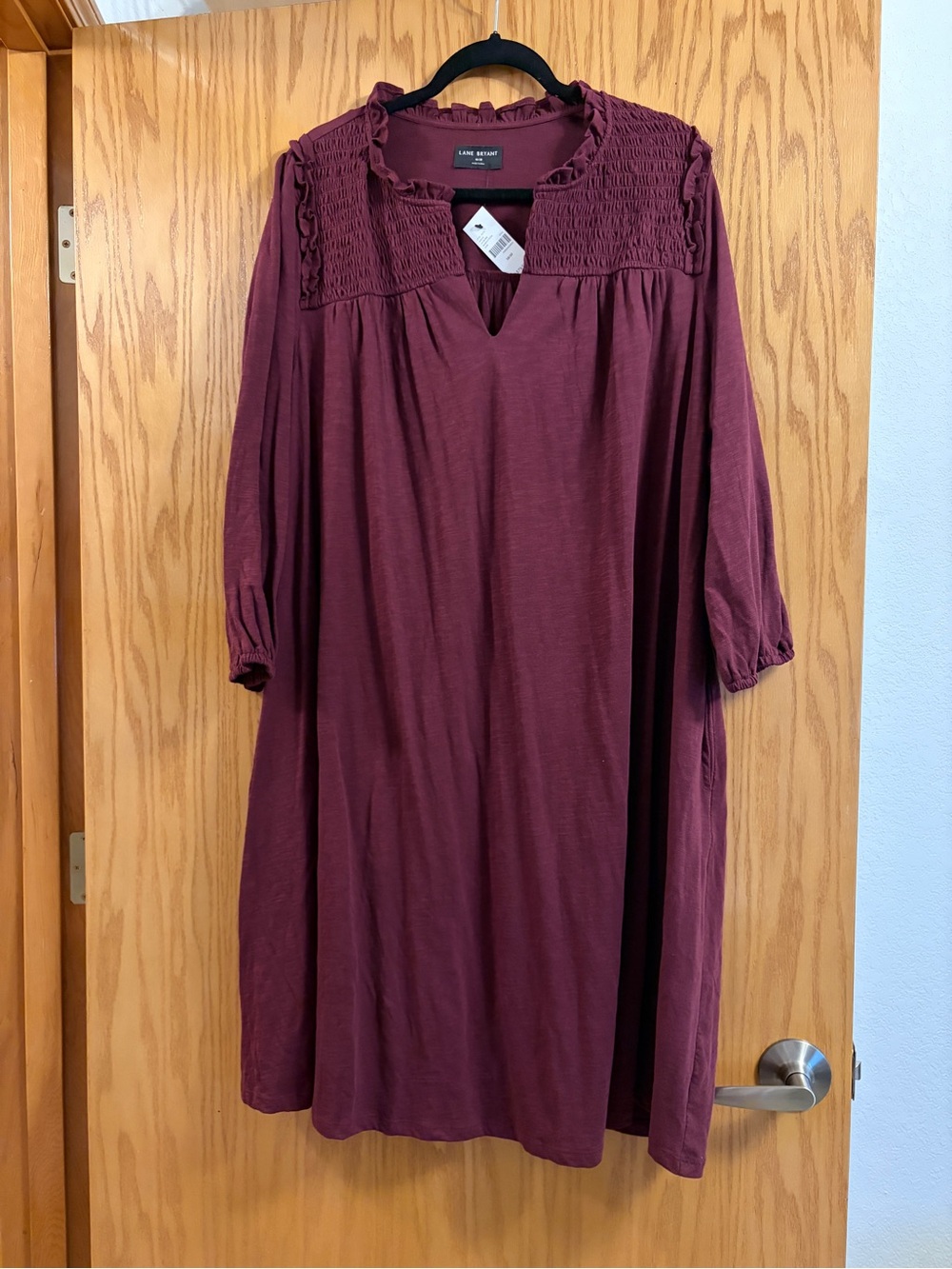 Lane Bryant 18/20 Deep Plum Smocked Yoke Dress